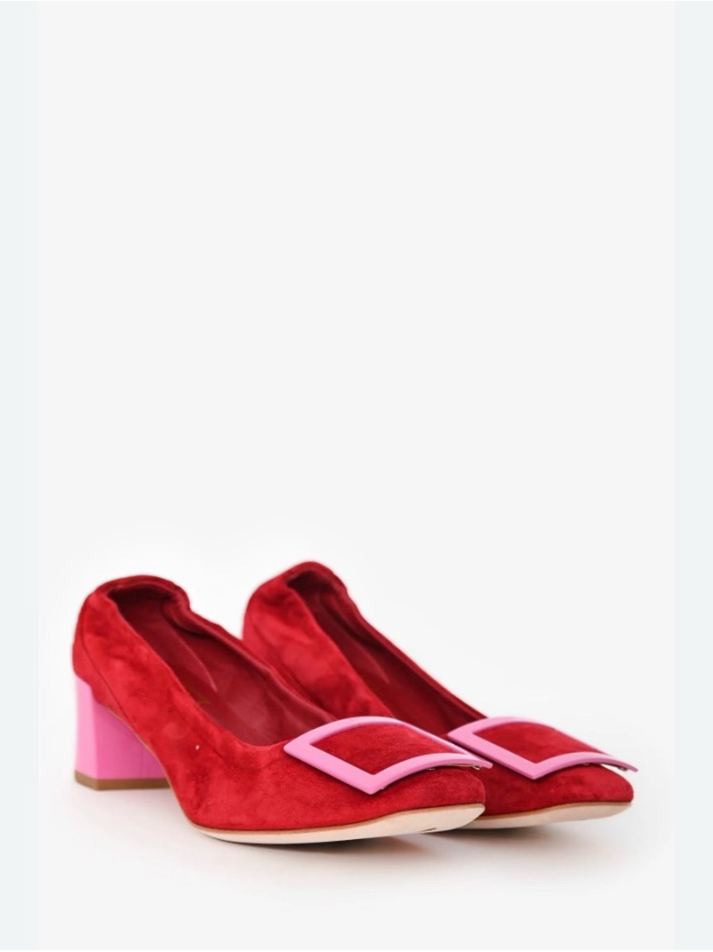 Roger Vivier | 35 | Red Suede Women's Ballet Flats with Pink Accent Buckle
